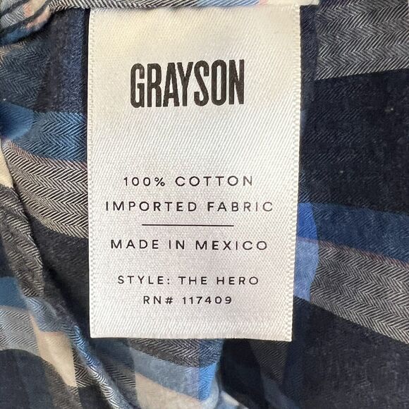 Grayson The Hero Size 3 Medium The Hero Blue Plaid Button Up 100% Cotton aa18 - Picture 5 of 6